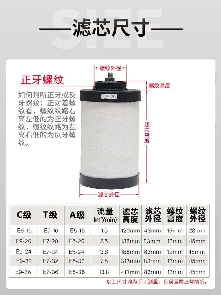 خرطوشة فلتر دقيقة للهواء المضغوط E9/E7/E5-32/24/20/16 ضاغط هواء لإزالة الماء والزيت #4