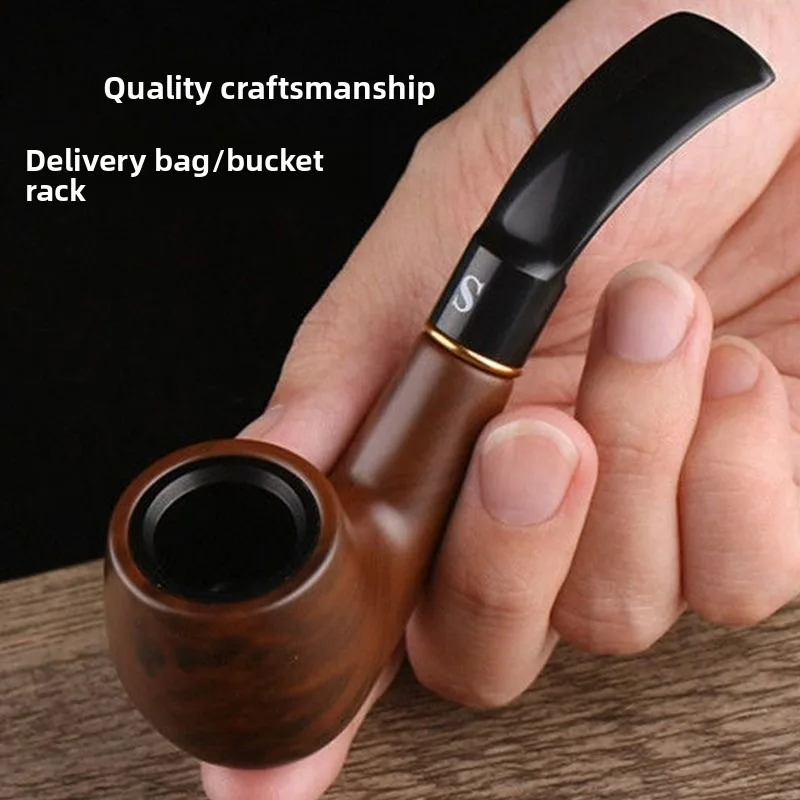 

High Quality Classic Ebony Wood Solid Wood Tobacco Pipe Smoking Pipe Bent Handle Fit For Gift For Father,Cigarette Accessories