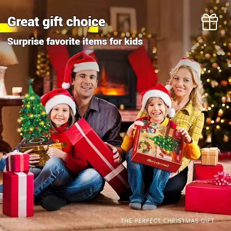 ألعاب وهدايا مكعبات بناء عيد الميلاد للأطفال، مجموعة نماذج منزل سانتا كلوز مزلقة وشجرة، زينة عيد الميلاد