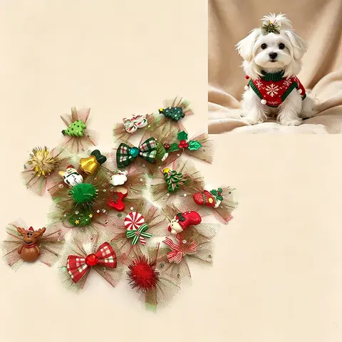 50 pièces de nœuds pour cheveux de chien de Noël, élastiques pour chiots, accessoires de toilettage pour petits chiens, fournitures pour animaux de compagnie pour les fêtes de fin d'année.