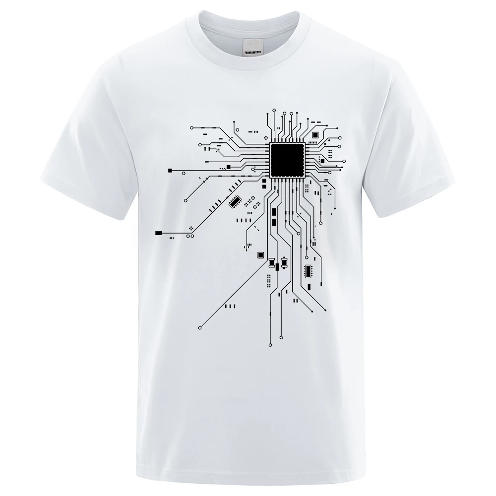 CPU Processor Circuit Diagram T Shirt Men Summer Cotton T-shirt Men's Funny Tops Fashion Tees Homme Brand Unisex Simple Clothes