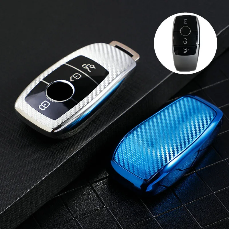 Car Key Case Carbon TPU Remote Key Cover Fob For Mercedes Benz A C E S G Class GLC CLE CLA GLB GLS W177 W205 W213 W222 X167 AMG