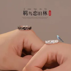 Buyee 925 Sterling Silver Couples Ring Sets Delicate Bird & Plum Blossom Patterns Ring for Woman Man Fashion Jewelry Circle