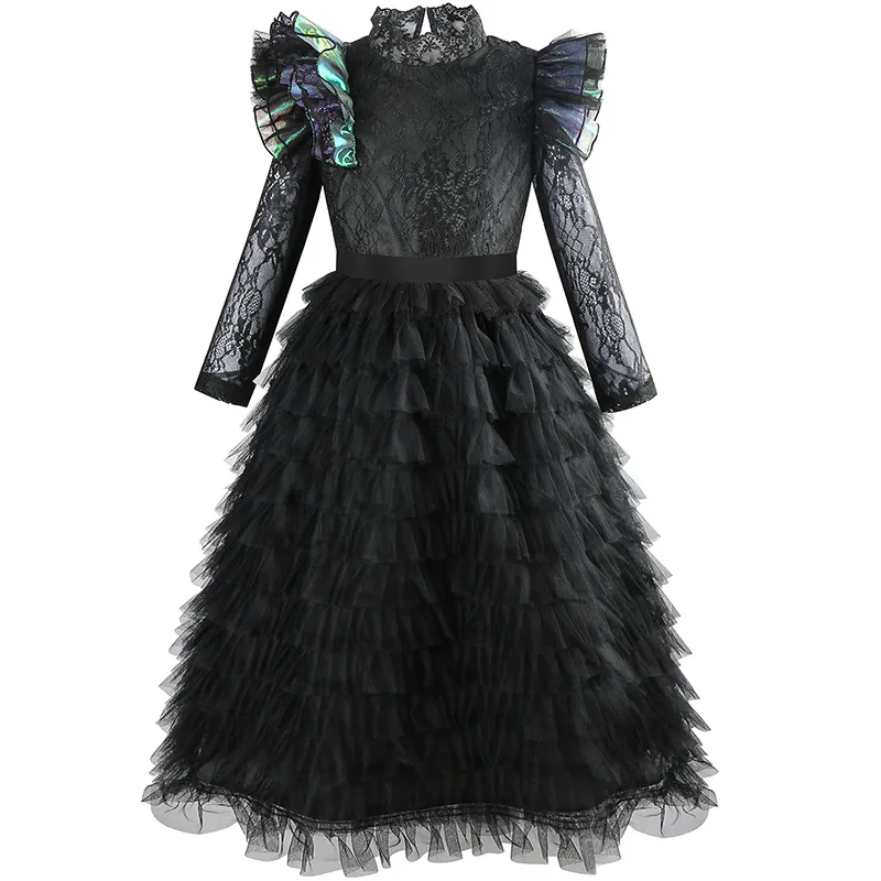 Girl	Disguise Witch Cosplay Fantasy Black Princess Costume With Cloak Kids Make Up  Ball Gown 3-10 Years Birthday Dress