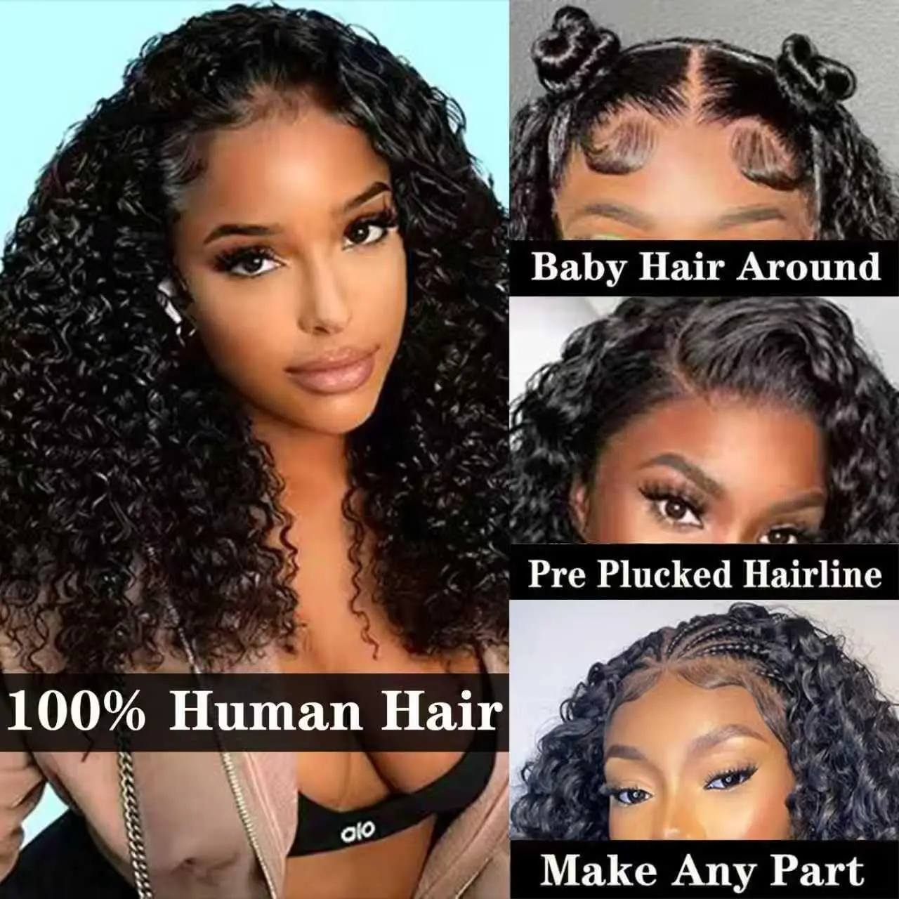 Deep Wave 13x4 Lace Frontal Bob Wig 200% Density Brazilian Pre Plucked Virgin Hair 100% Human Hair Wigs #1B lnvisible Lace Wigs image 3