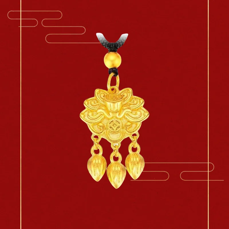 

9999 Real Gold 24K Golden Lotus Pendant New Chinese Temperament Money Lotus Pendant Necklace Pendant New Sweater Chain
