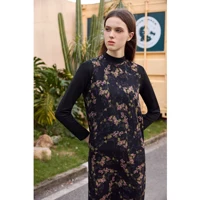AP Women 2026 Autumn and Winter New Printing Satin Dress Knitting Cardigan Mock Neck Modal Shirt - Image 6