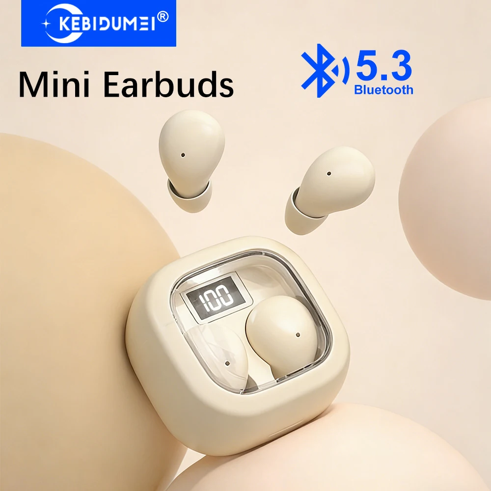 KEBIDUMEI Mini Invisible Earbuds Bluetooth 5.3 Headphones HiFi Stereo Noise Reduction Earphones LED Sports Wireless Headsets