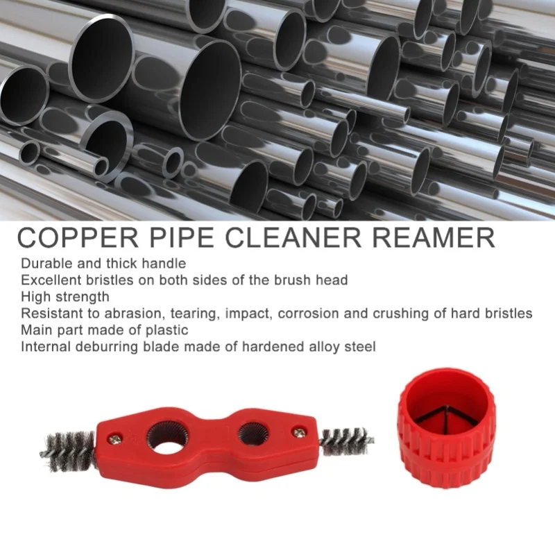 Red Color Copper Pipe Cleaner Reamer With Pipe Cleaning Brush Copper Pipe Polishing Chamferer Kit