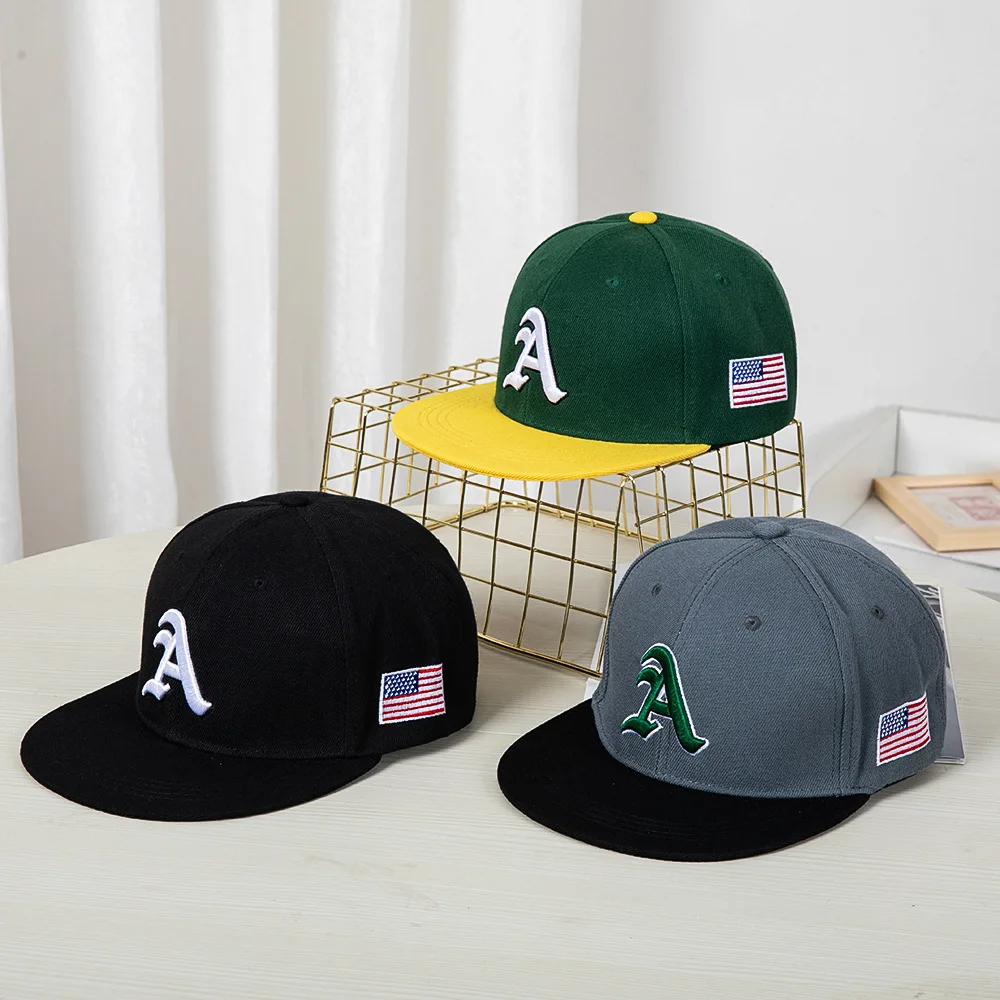 Hip-Hop Hats Flat Brim Baseball Cap Color Block A letter Embroidery Outdoor for Women Men