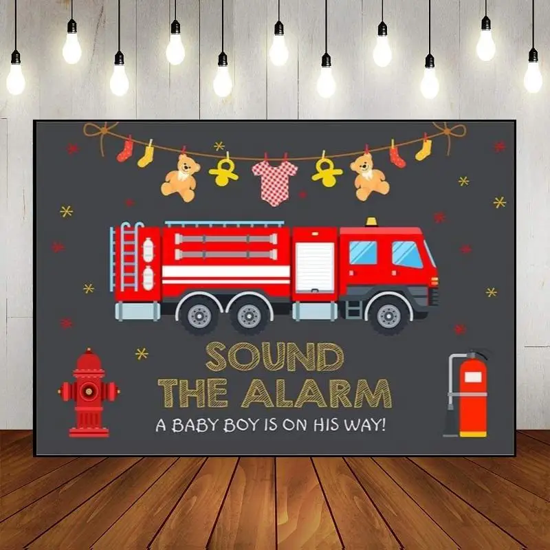 Cartoon Photo Decoration Fireman Theme Photography Backdrop Banner Party Wall Baby Shower Custom Fire Dept Happy Birthday Truck