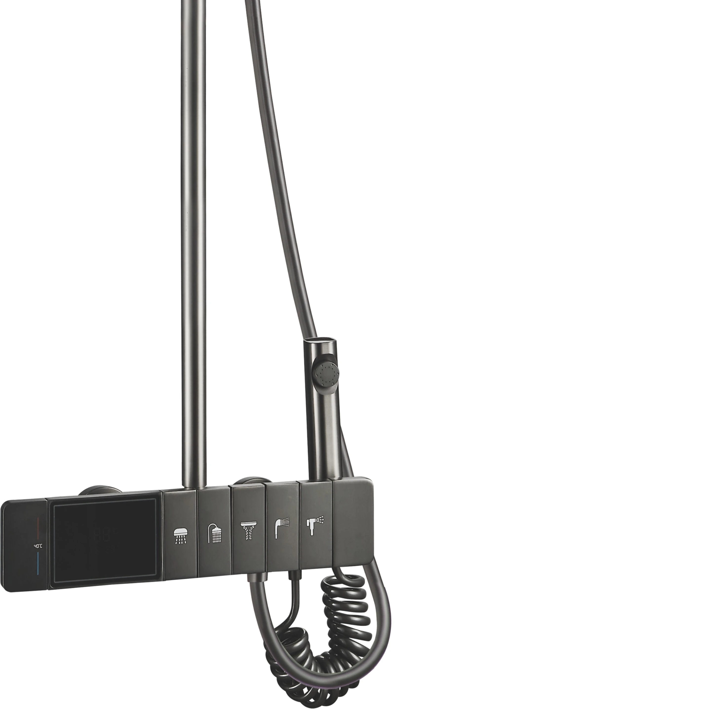 

Серая медная душевая система для фортепиано, 4 функции, насадка для душа с дождевой насадкой, термостатическая душевая система для ванной комнаты со светодиодной подсветкой