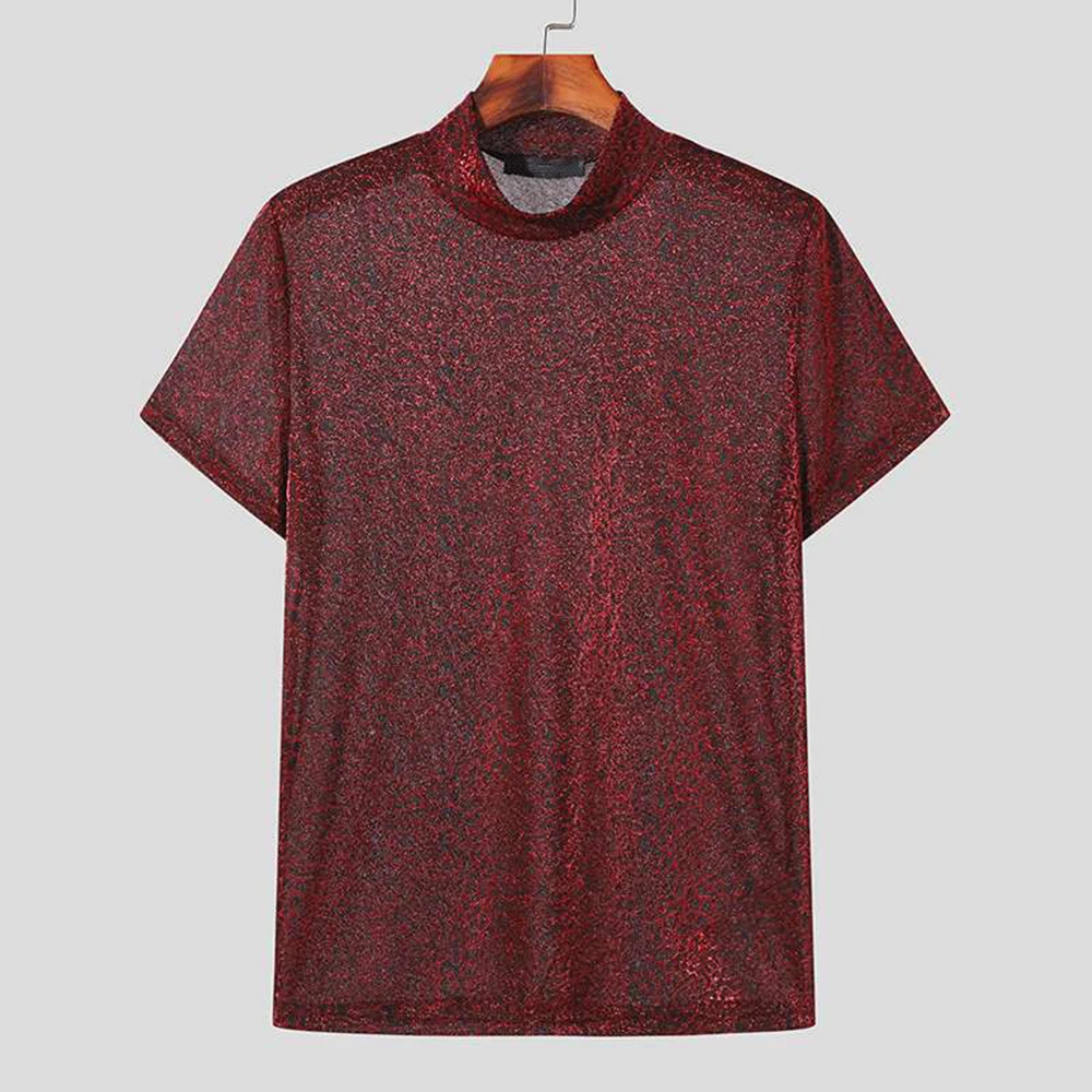 Mens Y2k Shaping Elastic Tight T-Shirt 2024 New Fashion Personality Temperament Texture Versatile Short-Sleeved Tops For Men