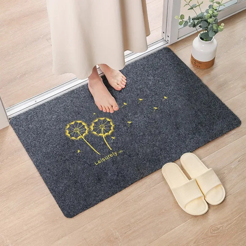 Dandelion and Four-leaf Eiffel Tower Clover Pattern New Entrance Floor Mat for Bathroom Absorbent Foot Door Mat Decoration