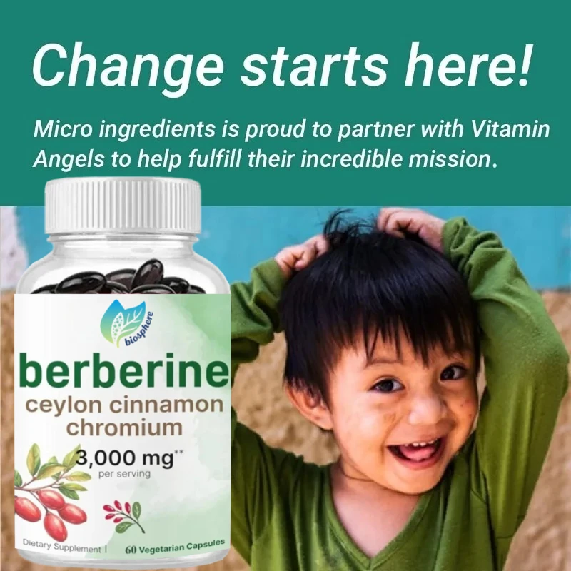 Berberine Hydrochloride 60 Capsules with Ceylon Cinnamon And Chromium Daily Immune Health Supplement Plant-Based Whole Food Supp