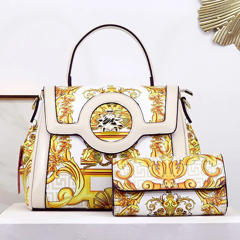 VM FASHION KISS Printed Handbag Wallet Set Luxury Design Women Messenger Bags Leather Handbags Money Purse Hand Bag Woman