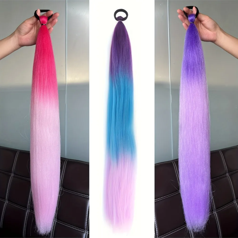 قطعة شعر صناعية طويلة على شكل ذيل حصان وردي أرجواني اللون تستخدم لعيد الهالوين وعيد الميلاد يوميًا #5