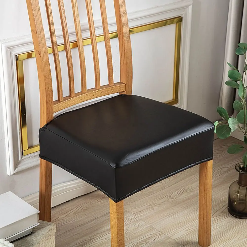 Square Shape PU Leather Chair Cover Oil-resistant Removable Waterproof Seat Protectors Easy Installation Anti-dirty Protection