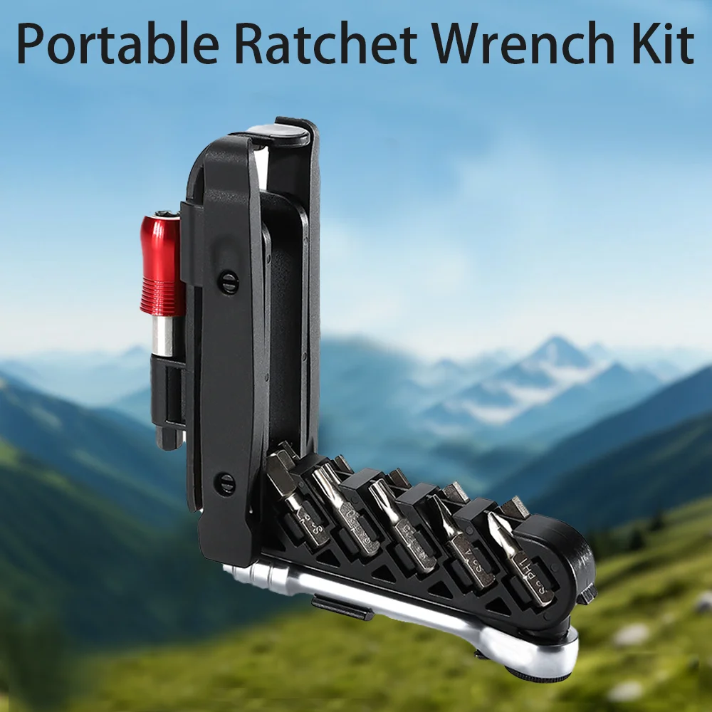 Handwerkzeug Tragbares Ratschenschlüssel-Set Multifunktions-Fahrradwerkzeuge 14-in-1-Multitool-Set Reifenheber MTB Rennrad Gadgets