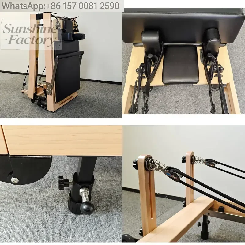Foldable Wood for Home Use with Extendable Legs and Fold-down Bed Function Pilates Reformer