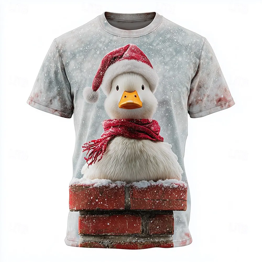 

3D Printed Cute Duck Graphic T-Shirt Christmas Theme Animal Pattern Short Sleeve Tees Festival Party Loose Casual Unisex Clothes