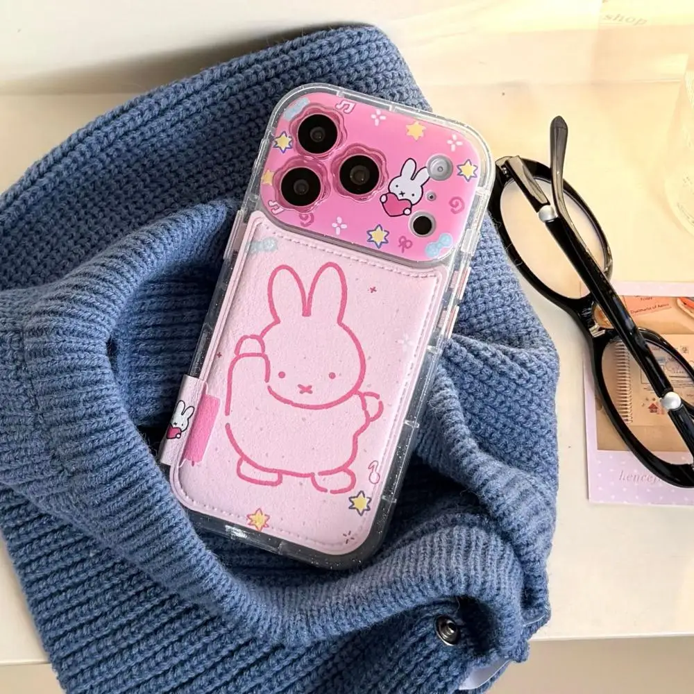 

Snow Scene Miffy Phone Case With Pom Pom Charm Bunny Bear Pattern Clear Cover For iPhone Protective Case Cute Winter Themed