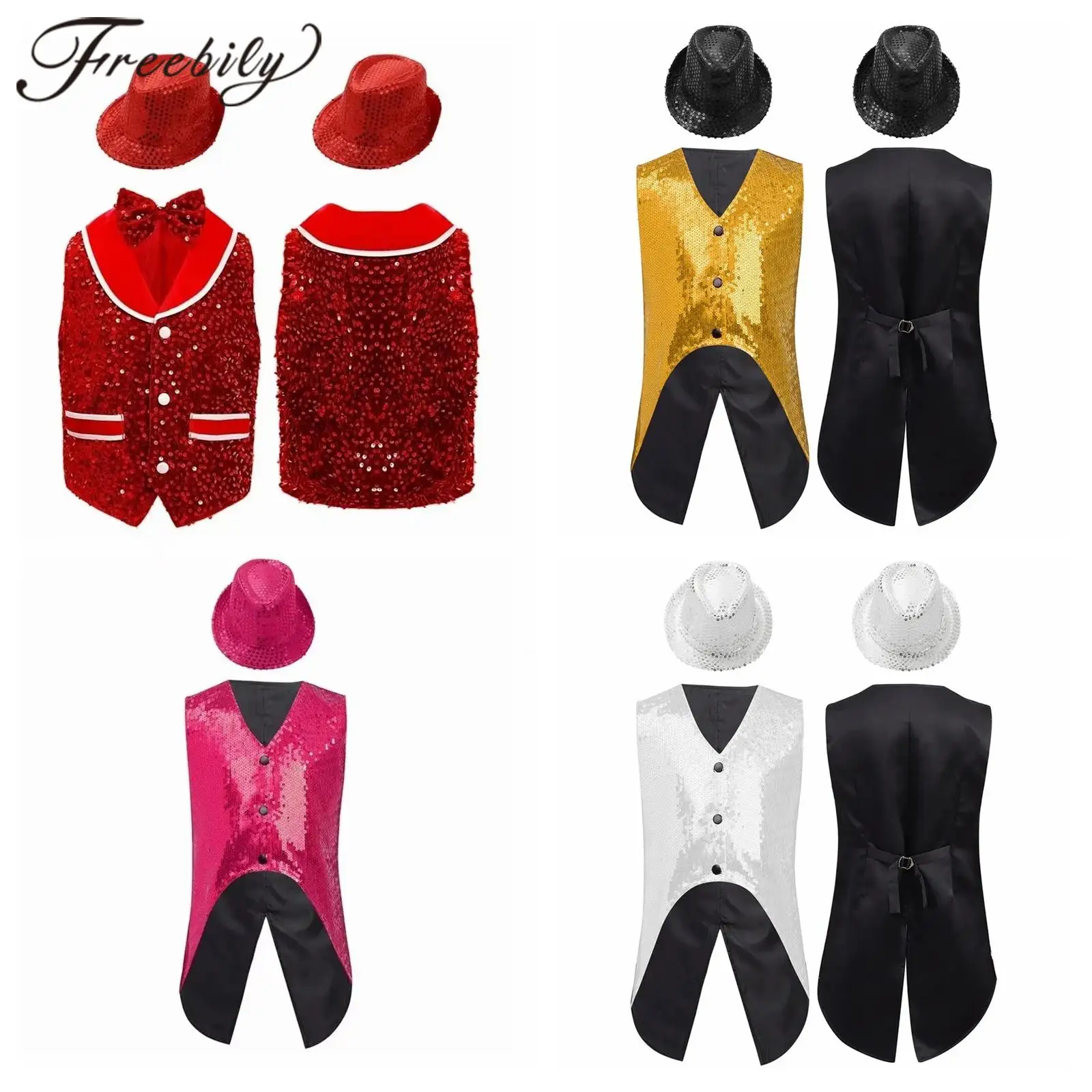 

Детская шляпа, жилеты с блестками, праздничная одежда, жилет для танцев для мальчиков, детская одежда для джазовых танцев, костюм для вечеринки, сценического выступления
