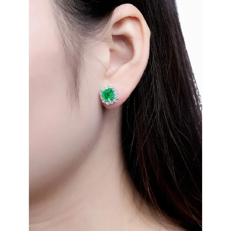 RUIF Fashion Design 3ct Lab Grown Emerald Earrings 925 Sterling Silver Jewelry Women