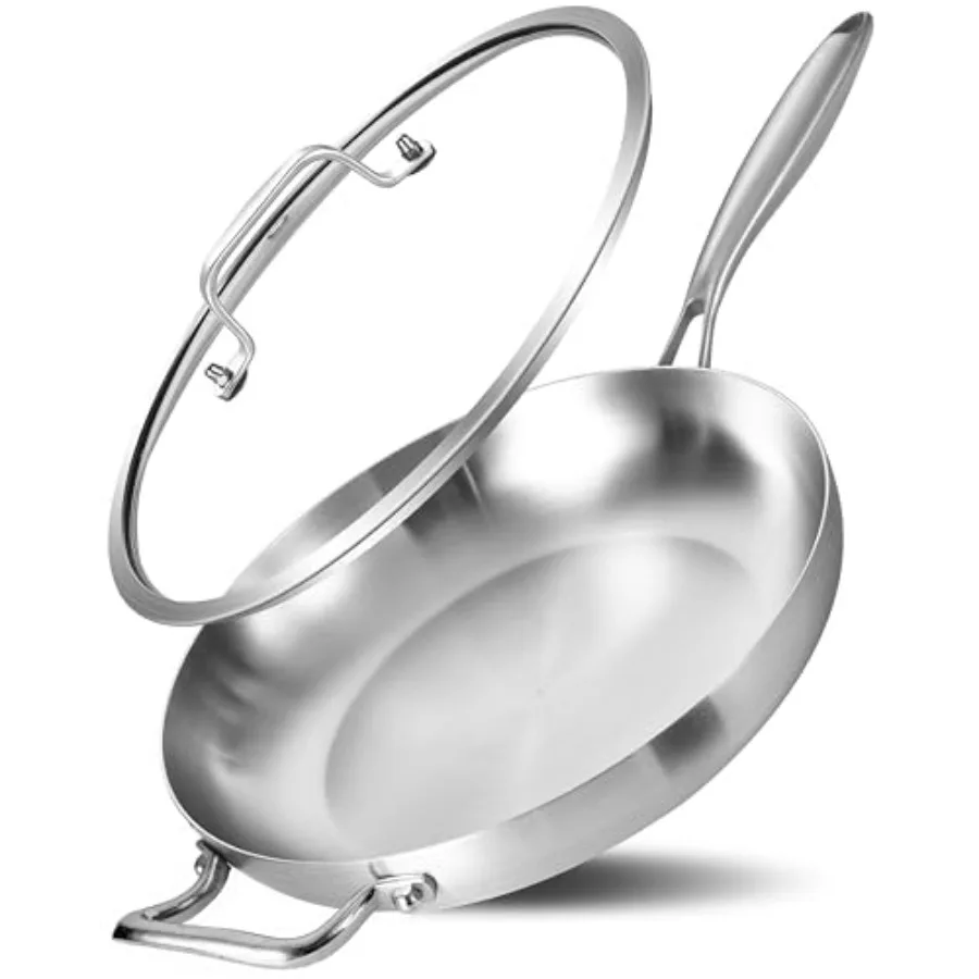 

12-дюймовая трехслойная сковорода из нержавеющей стали с крышкой и съемной ручкой — совместима с индукционными плитами, подходит для духовки и посудомоечной машины