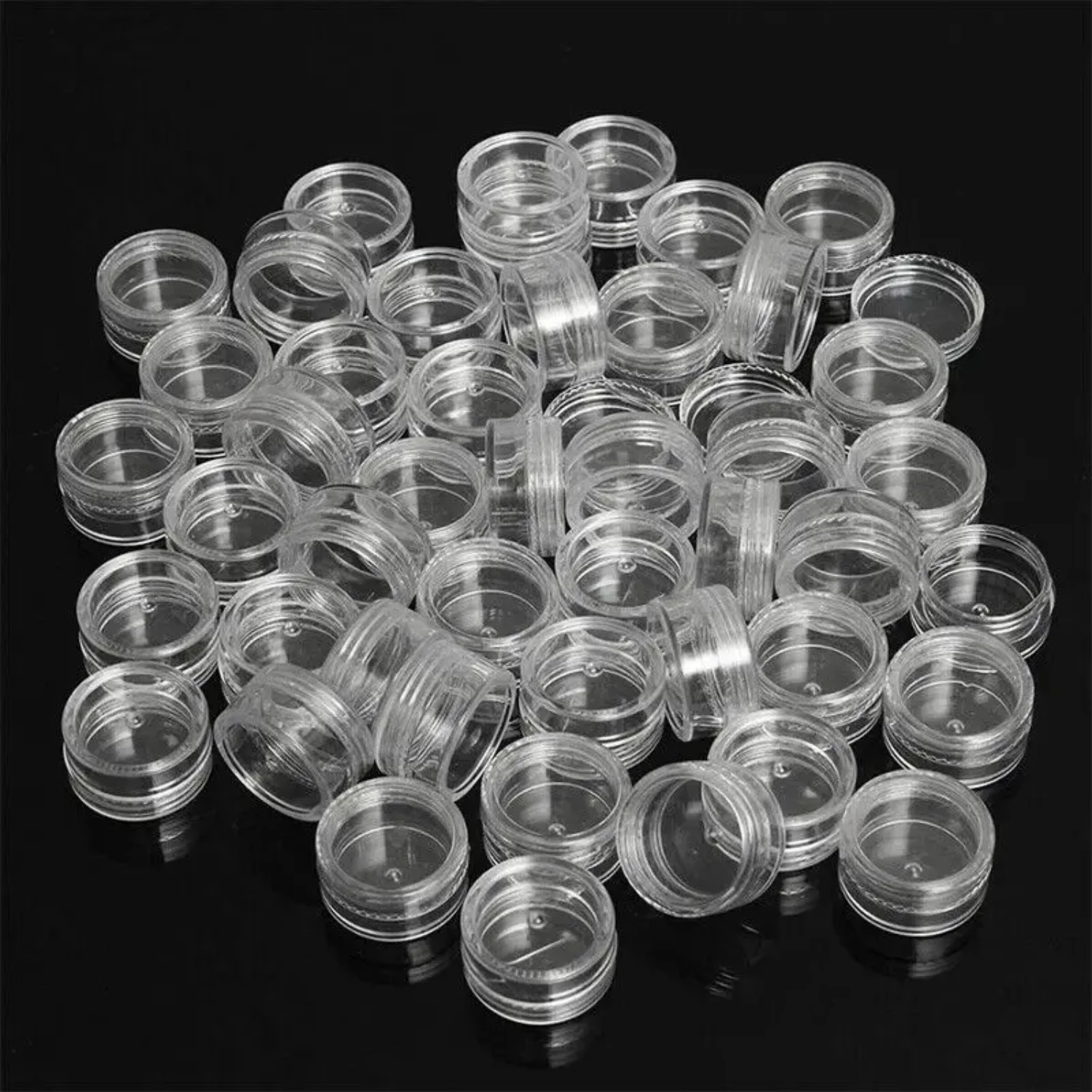 Set of 50 Exquisite Clear Transparent Mini Cosmetic Bottles for Beauty Makeup Storage - Includes Nail Cream Jar - Containers for