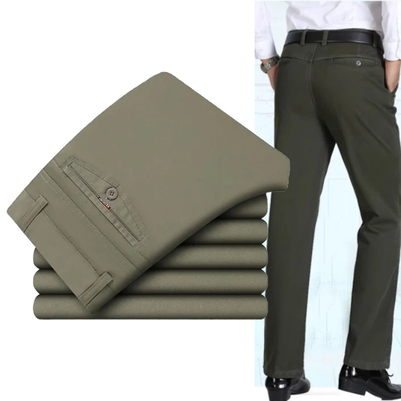 

100% Cotton Men's Casual Pants Summer Autumn Fashion Solid Black Khaki Gentle Men Business Long Trousers Brand Smart Suit Pants