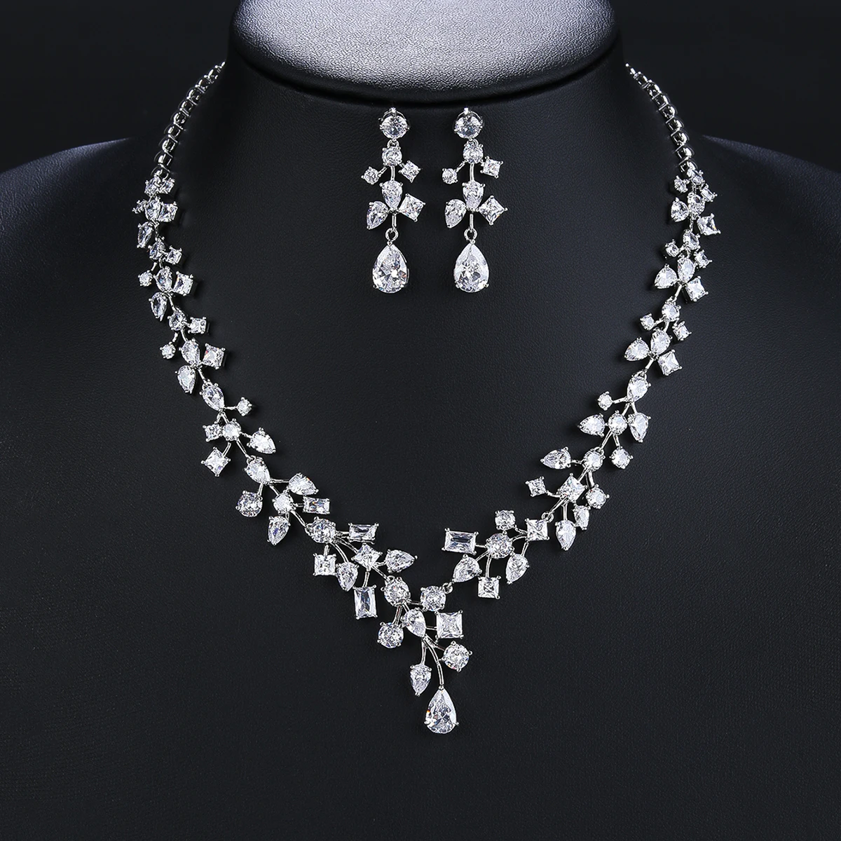 High Quality Elegant CZ Necklace And Earrings Jewelry Set, European Jewelry Bridal Wedding Party, Dress Accessories CN10418