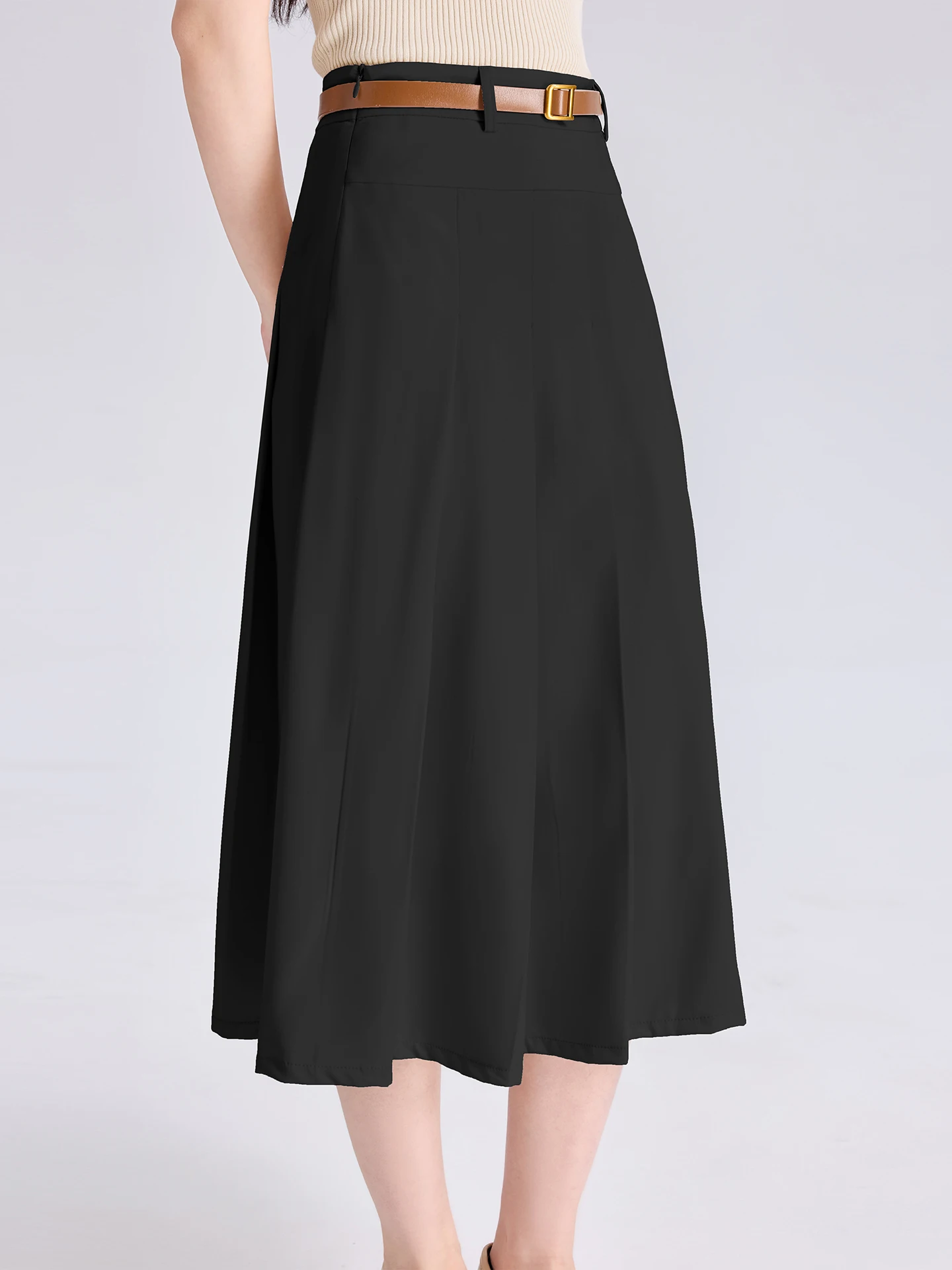 High Waist A-Line  Skirt Suit College Style Pleated Women's Fashion Slimming Drapey Long Short Skirt Polyester Fiber