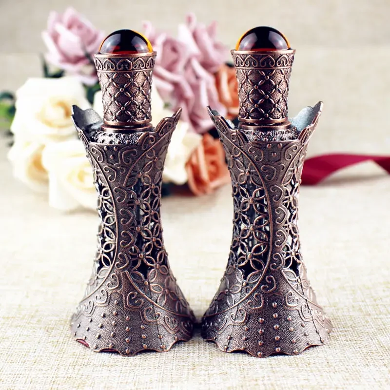 

12ml Metal Perfume Bottle Glass Essential Oil Bottle with Glass Dropper Arab Style Vintage Decoration Wedding Gift