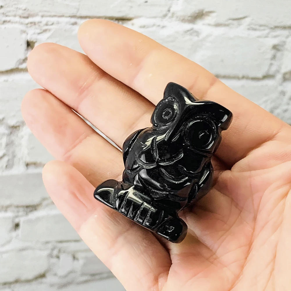 

Natural Obsidian Carved Crystal Wit Bird Owl Black Quartz Wisdom Animals Stone Crafts Home Decoration No Hole Suitable for DIY