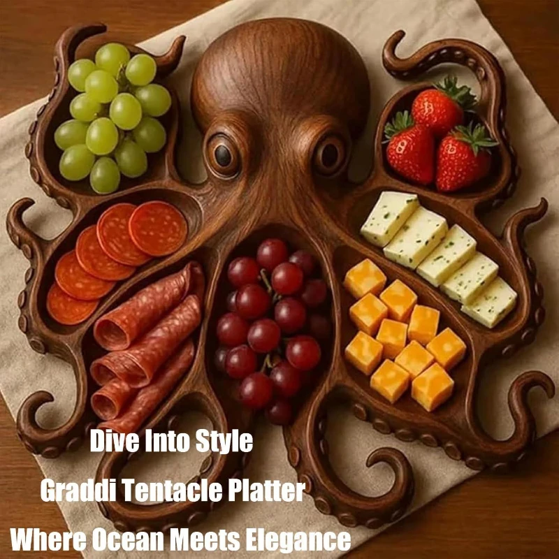 

The Best-selling Octopus-shaped Wooden Cooked Food Platter Beach-themed Tray Is Suitable for Both Home and Kitchen Use Gifts