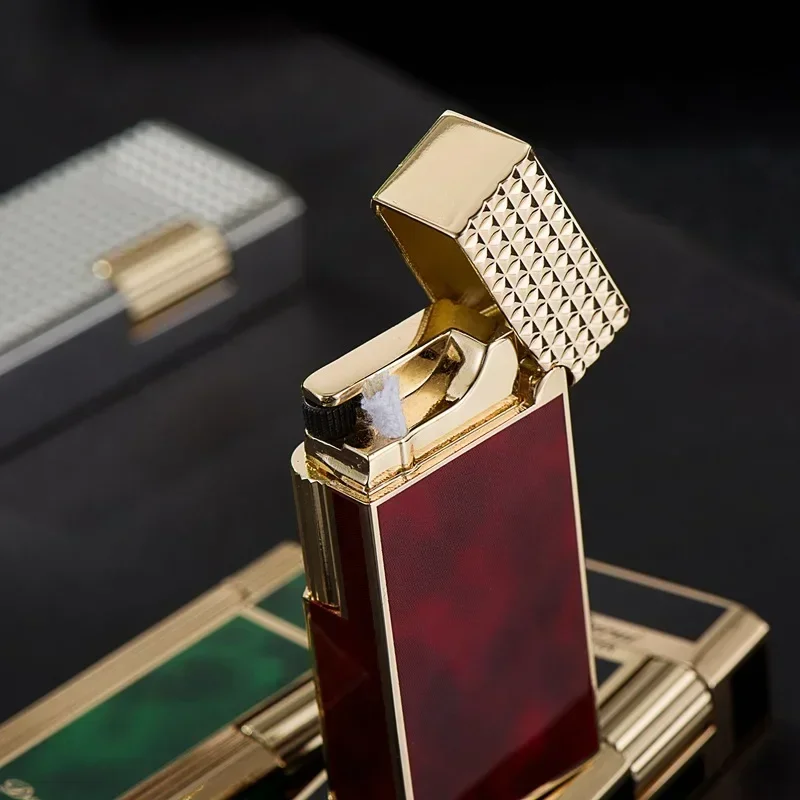 2024 New Derui Metal Langsheng Kerosene Lighter High-end Lighter Narrow Version Mini Side-sliding Open Flame Lighter