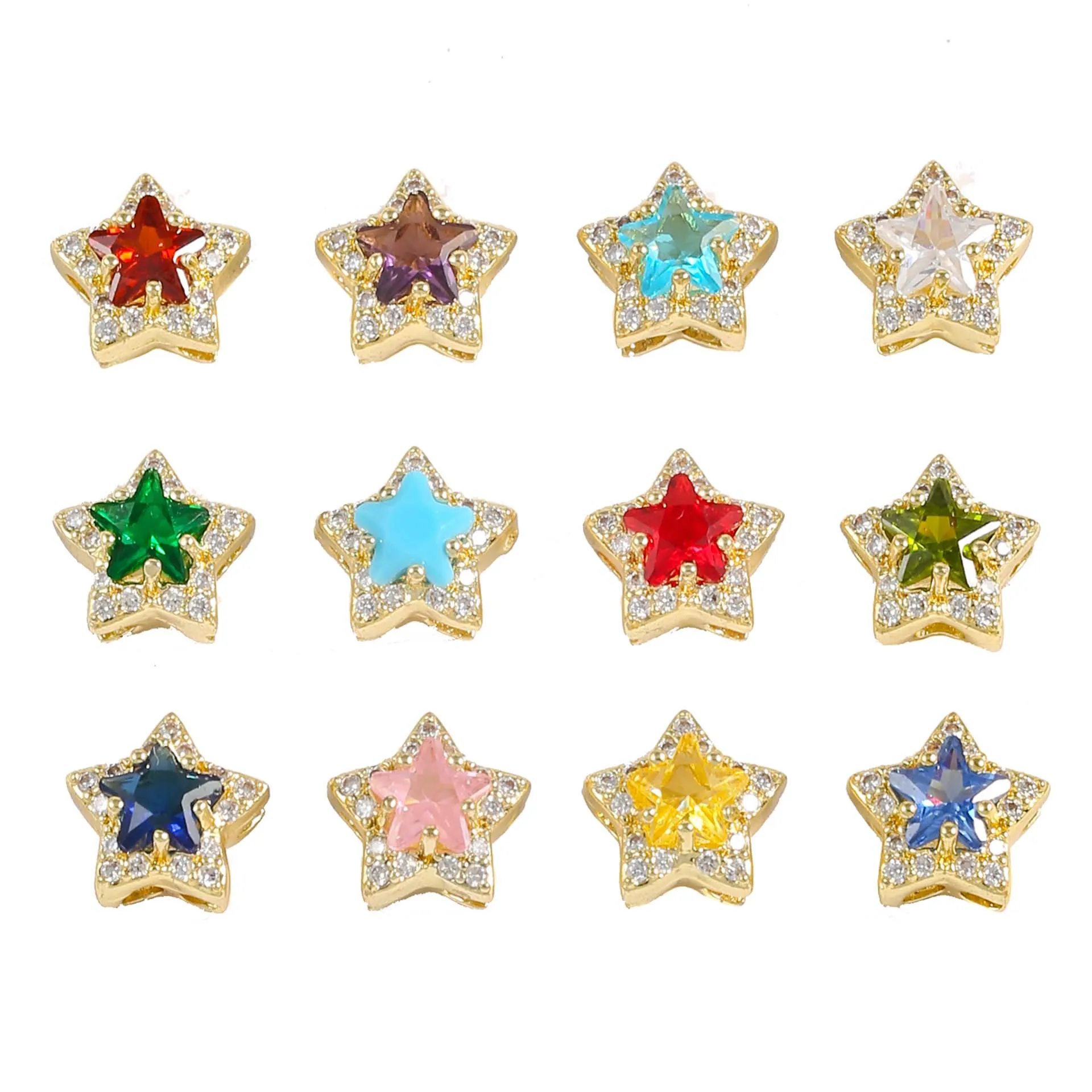 

10Pcs/ December birthstone Pentagram Zircon Pendant Necklace Personalized copper gold-plated Jewelry Gift ﻿