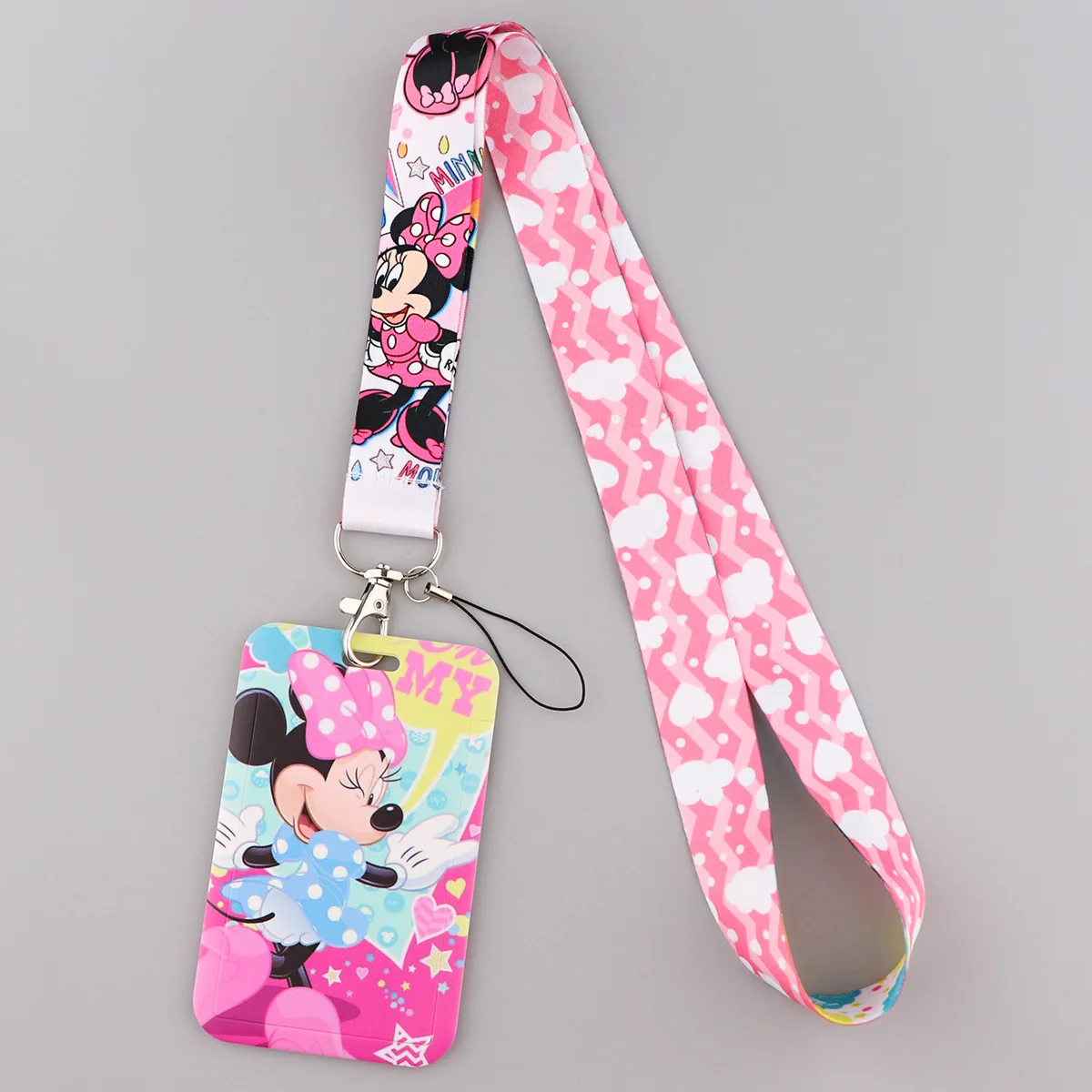 Mickey Mouse Disney Cartoon Pvc Card Cover Neck Strap Lanyards ID Badge Card Holder Keychain Phone Strap Kids Bus Card Bag