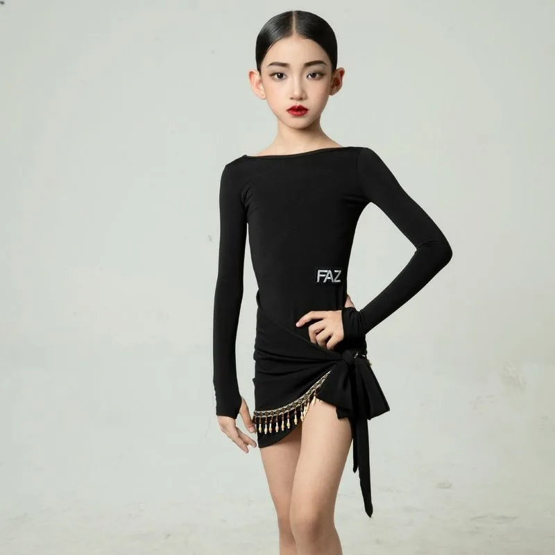 Abito da ballo latino per bambini personalizzato FAZ Abito da pratica Gonna da prestazione Set Cha Cha Samba Tango Rumba Abito da ballo