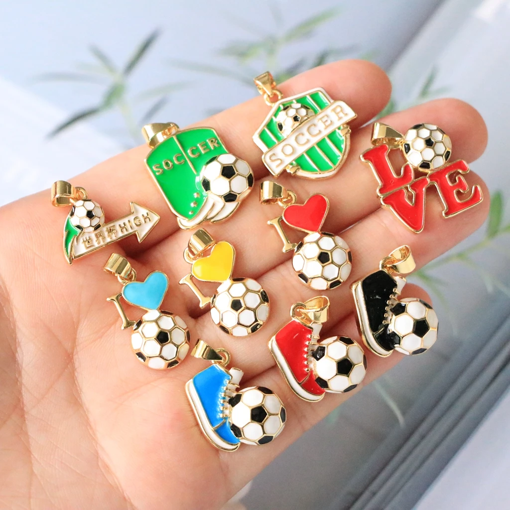 

5pcs Football Soccer Charm Jewelry Accessories Diy Making Necklace Earring Pendant Craft Supplie Copper Metal Gold Plated