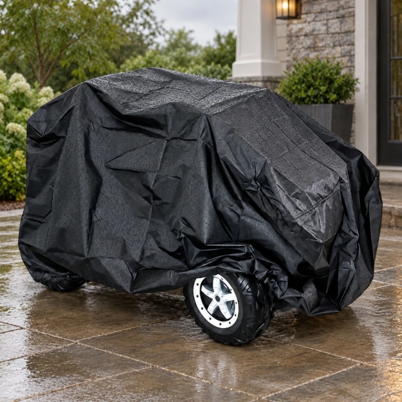 Ride-On Toy Car Cover in Black 420D Fabric with PU Coating, Gathered 2 Secure Fasteners and Reinforced Cord for KXRE
