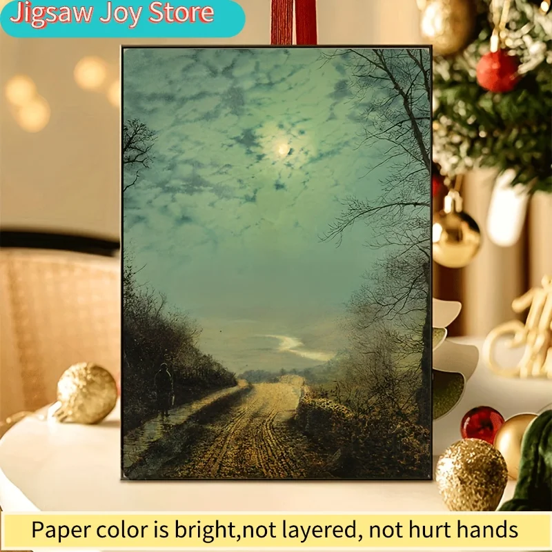 Quebra-Cabeça Mini Artístico de 500 Peças 'A Estrada Molhada à Luz da Lua' de Atkinson Grimshaw, Medindo 15X10 Polegadas. É feito de