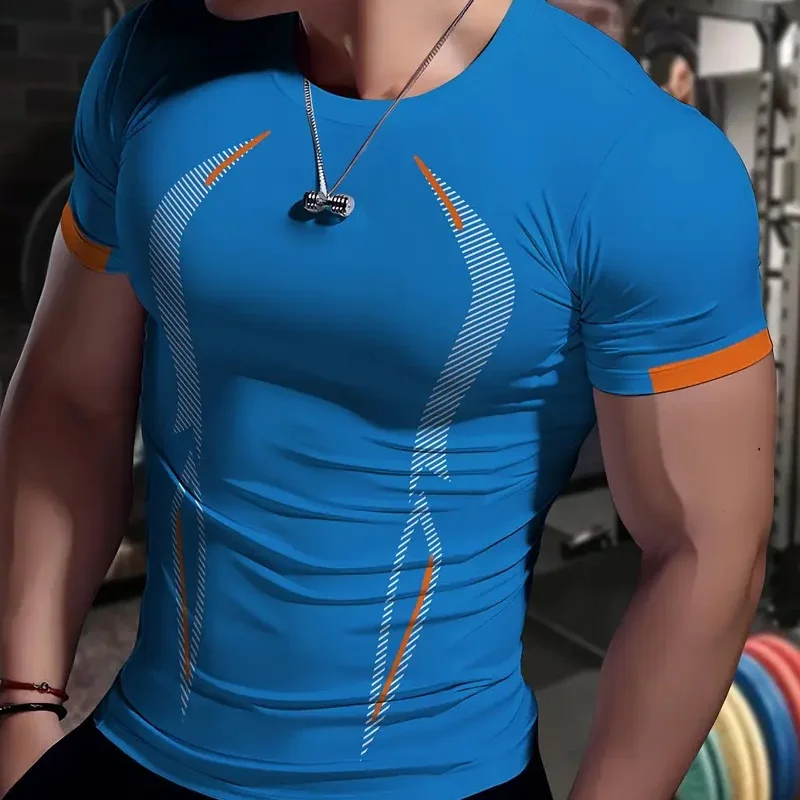 

2025 Men's 3D Graphic Compression Fitness Shirt Sports Sweat-Absorbing T-Shirt Crew Neck Short Sleeve Sports Vest