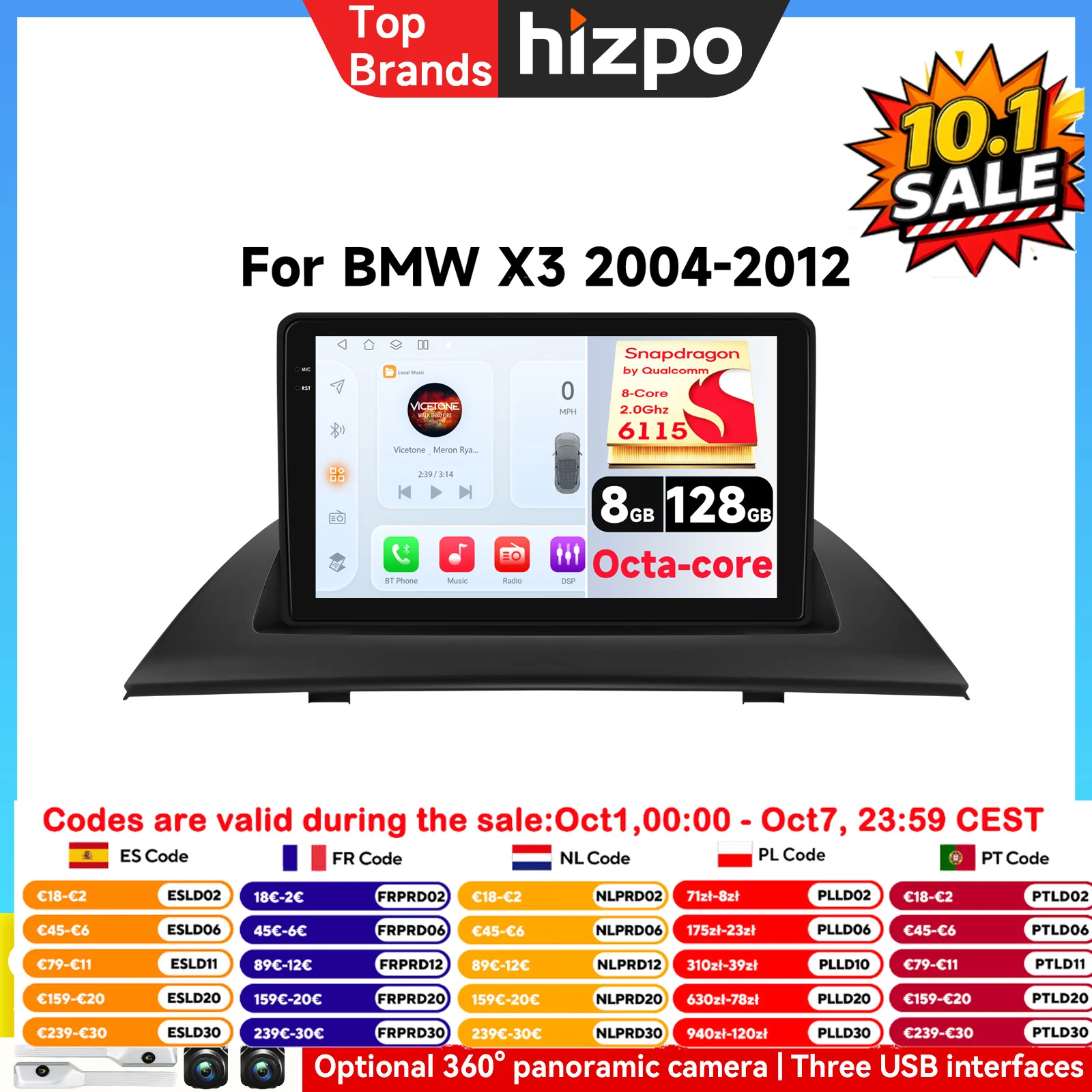 Hizpo Autoradio AI da 9 Pollici per BMW X3 E83 2004-2013, Android Auto, Carplay, Lettore Multimediale, GPS, WIFI, DSP