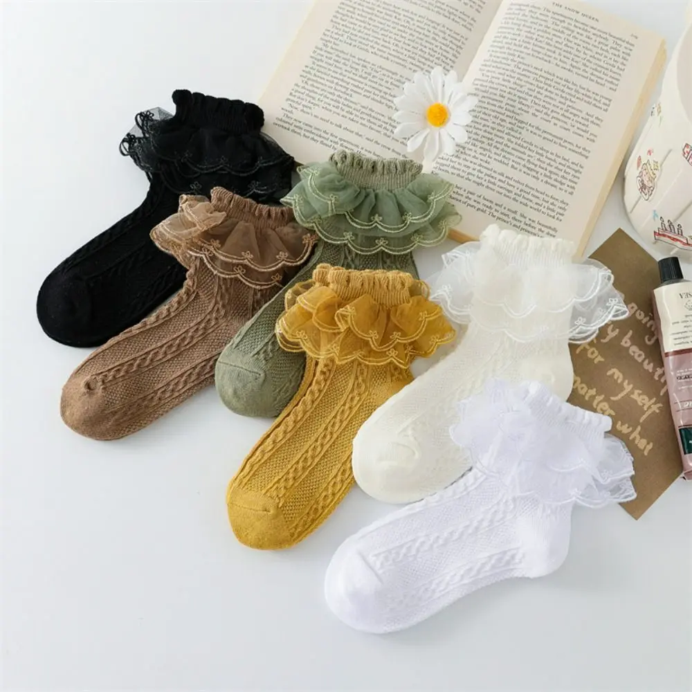 Cute Ruffles Girls Gift Fashion Design JK Uniform Accessories Korean Style Lolita  Socks Mid-Tube Hosiery Girls Lace Socsk