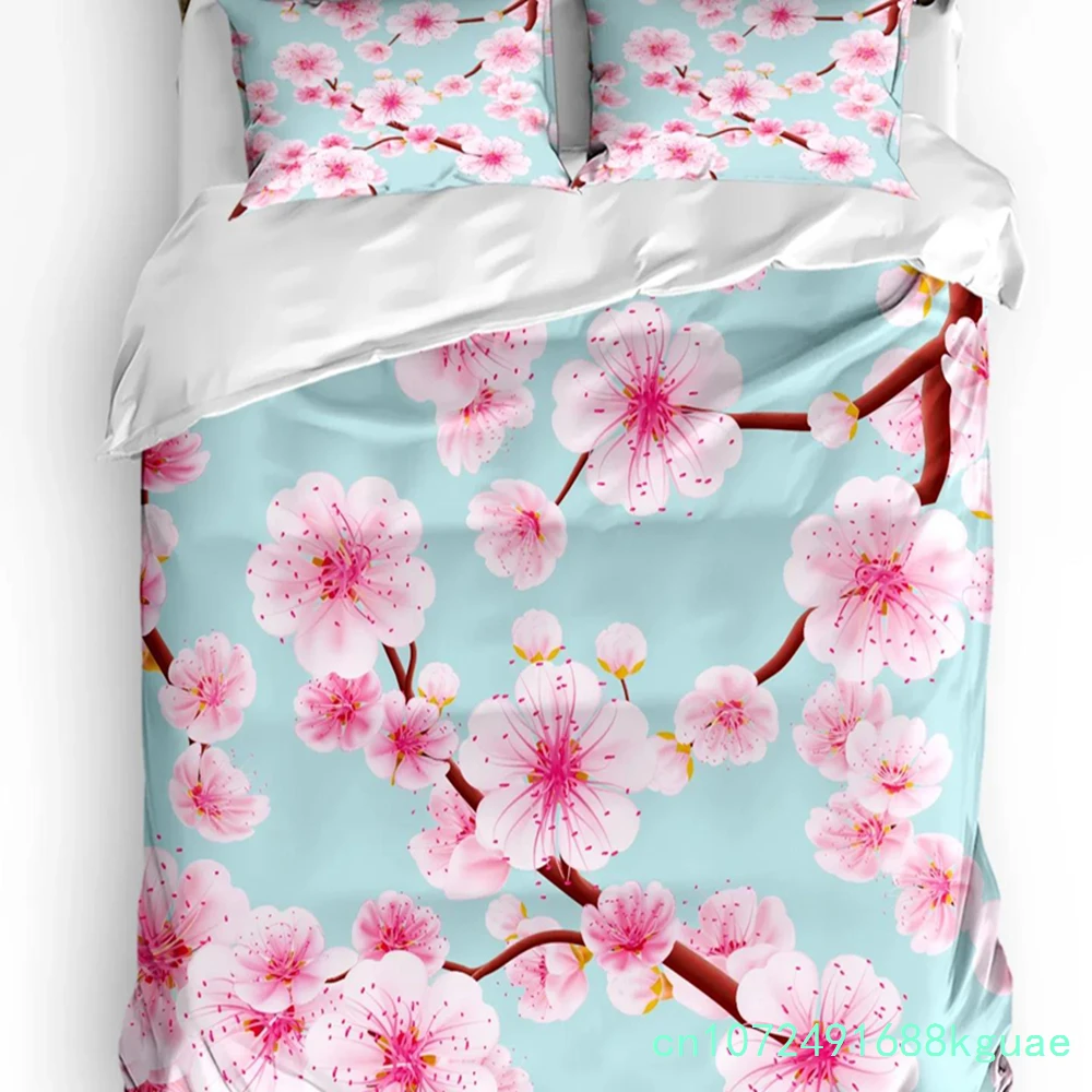 Plant Pink Cherry Blossom Art Bedding Set 3pcs Duvet Cover Pillowcase Kids Adult Quilt Cover Double Bed Set Home Textile