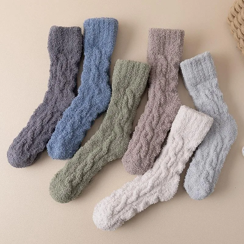 2/1Pairs Winter Warm Velvet Socks Men Coral Fleece Thick Plus Stocking Girls Fluffy Floor Sleeping Middle Tube Sock Hosiery Sox