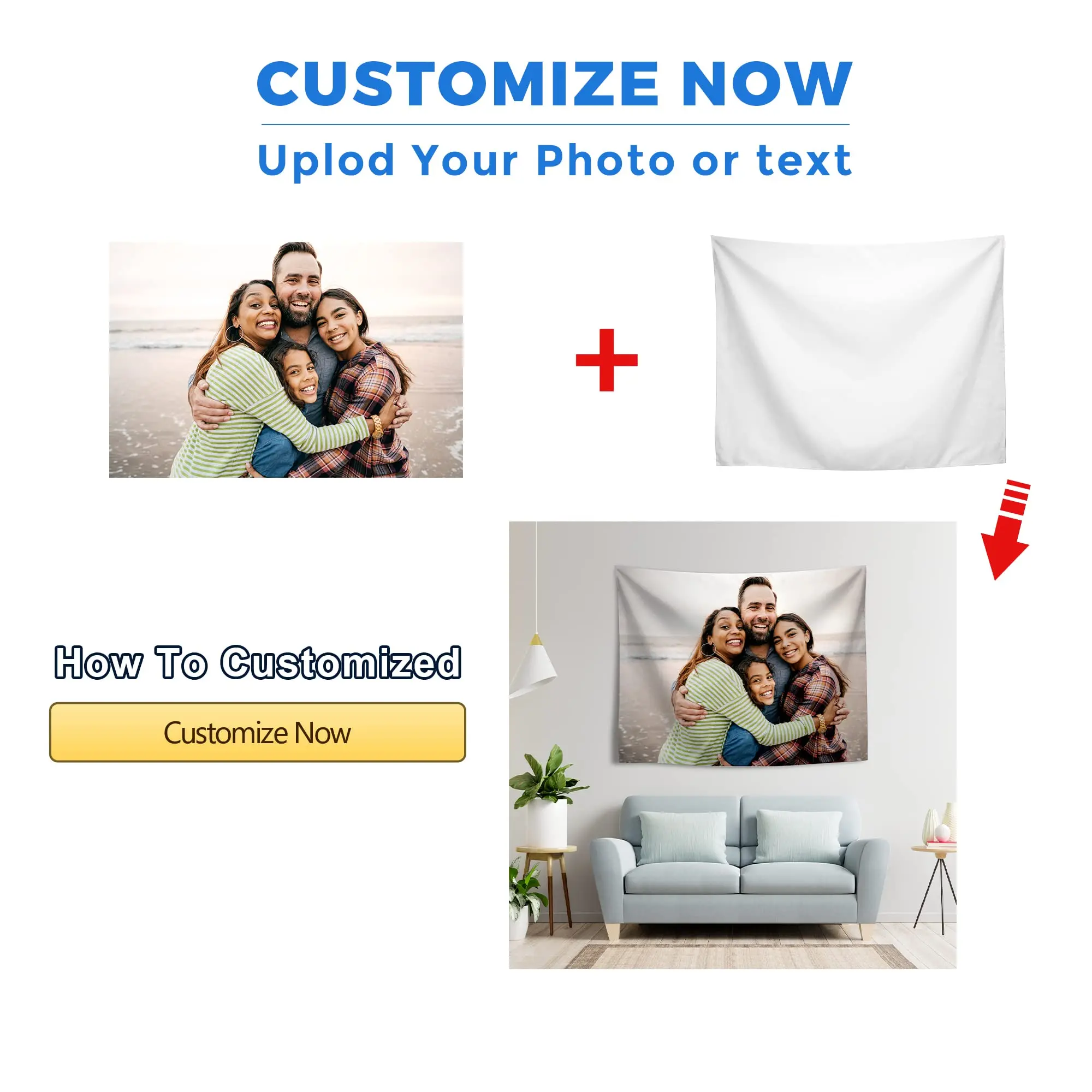 Custom Tapestry Personalized Photo Tapestry Wall Hanging for Bedroom, Living Room & Dorm Decor, Modern Home Wall Art