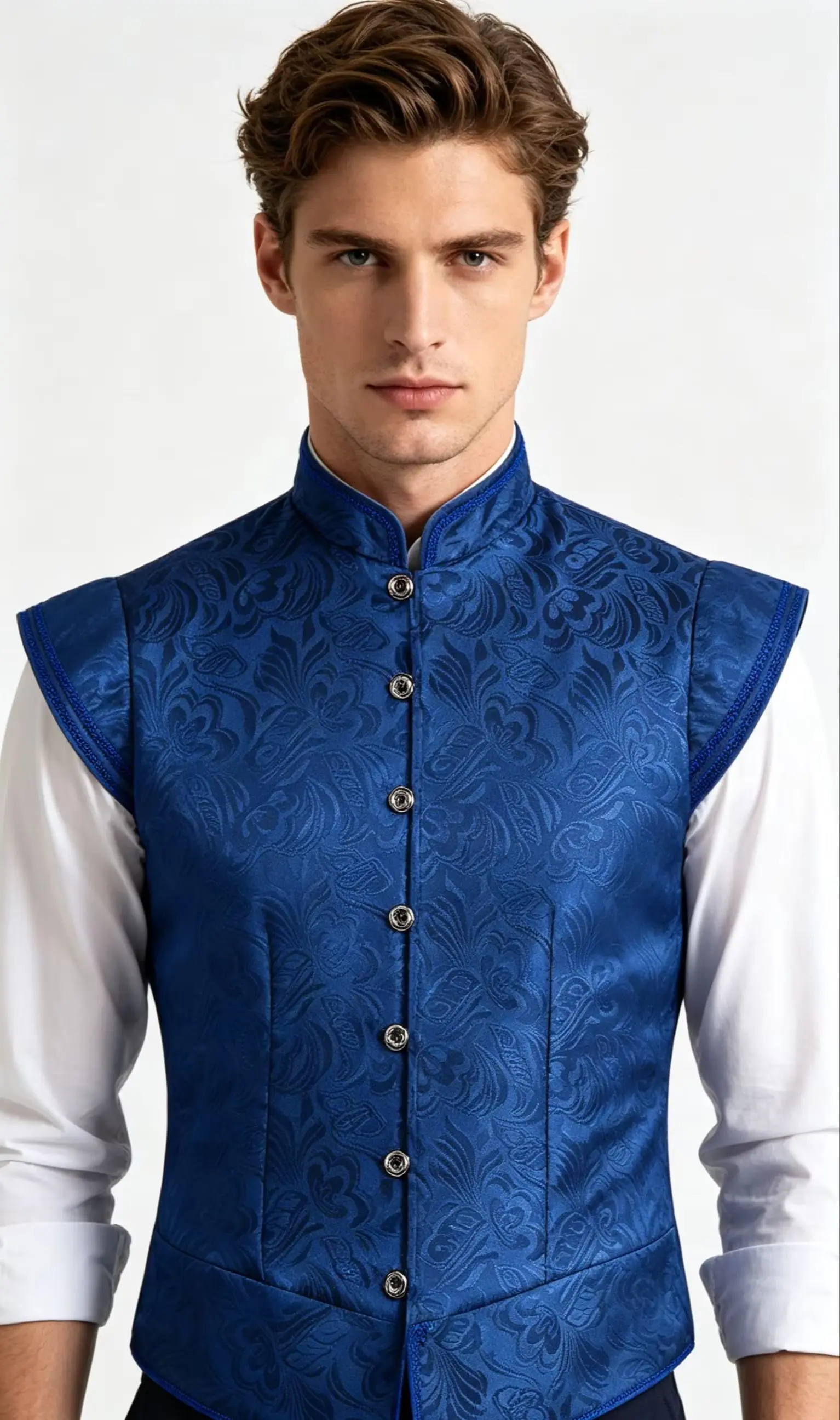 Retro Court Medieval Jacquard Short Vest Cosplay Performance Costume Renaissance Gothic Party Button Up Slim Fit Waistcoat
